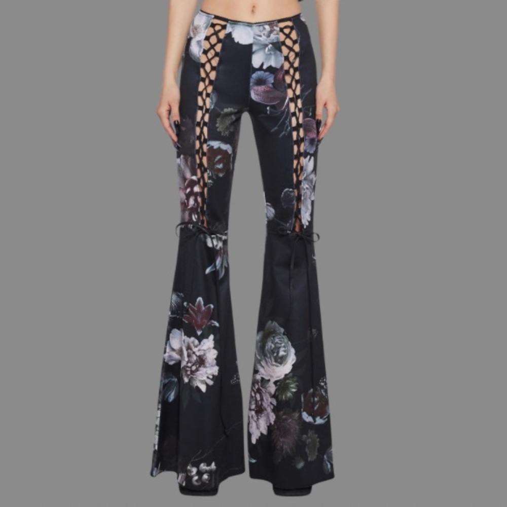 DK Floral Lace Up Flare Pants